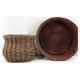 2pc Vintage Woven Splint Wood & Wicker Baskets