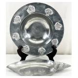 2pc Nautical Pewter Serving Bowl & Tray