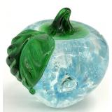 Murano Style Blue Art Glass Apple Paperweight