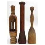 Antique Wooden Wine Cork Press, Pestle & Spool