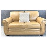 Camel Color Leather Loveseat