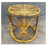 Glass Top Rattan Base Accent Table