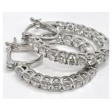Sterling Silver Clear Stone Hoop Earrings