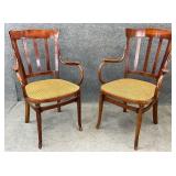 Pair Antique Cane Seat Arm Chairs