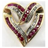 14K Gold Diamond & Ruby Heart Pendant
