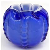 Blue Overlay Art Glass Rose Bowl Vase