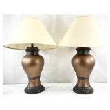 Pair Copper & Bronze Tone Metal Urn Lamps