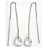 14K White Gold Dangle Clear Stone Earrings
