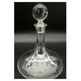 Blown Crystal Etched Clipper Ship Decanter