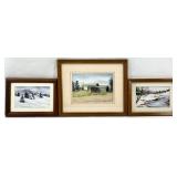 3 Small Vintage Watercolor Paintings, Signed