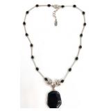Signed Sterling Silver Black Agate Stone Necklace