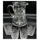 Antique Cut Glass Pitcher & Tumblers Set