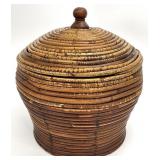 Coiled Pencil Reed / Rattan Style Lidded Basket