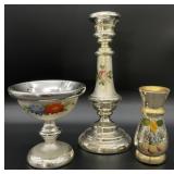 3pc Antique Hand Painted Mercury Glass