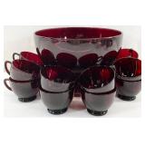 Anchor Hocking Royal Ruby Punch Bowl Set