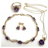 14K & 10K Gold & Amethyst Jewelry Set