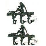 2 Cast Metal Mermaid Design Wall Hooks