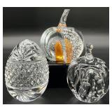 3pc Art Glass & Crystal Paperweights