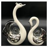 Ceramic Swans w/ Crystal Ball Figures
