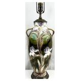 French Art Nouveau Majolica Pottery Vase Lamp