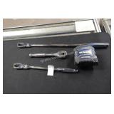 kobalt tape measure & 3 socket wrenches