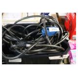 2 water hoses and timer in tote