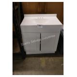 30" white vanity w top (left side corner damage)