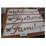 3 metal wall signs ï¿½Welcome, Together, Familyï¿½