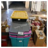 5 totes w lids (1 lid damaged)