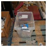 tote of door hardware and shelf brackets