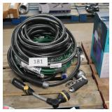 3 water hoses and sprinklers