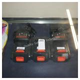 3 black and decker batteries with 2 chargers