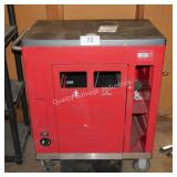 red rolling metal cart