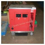 red metal rolling cart