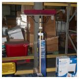 push broom, hand pump and shovel