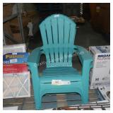 2 green plastic chairs