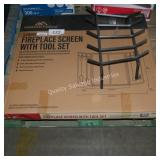 3 panel fireplace screen w tool set & grate