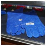 2pr blue leather gloves (display)
