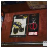 batman patches & dead pool keychain (display)