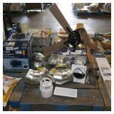 skid of pipe fittings and parts fans