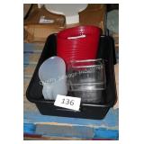 27 food baskets/2 rest. containers/bus pan
