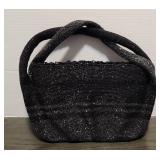 Vintage Black Beaded Handbag Purse Twisted Handle