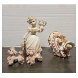 Vintage Lefton Figurines Girl With Poodles