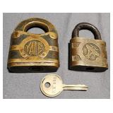 Antique Brass Locks Yale & Plane w/ Key