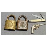 Antique Acme Padlocks locks RFD & Knife Gun Charm