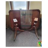 Large Wood Library Style table with glass and Leaf