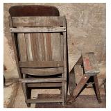 2 Folding Oak Chairs & Step Ladder