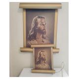2 lighted Jesus brass scroll lithographs