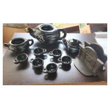 Redware Chicken Tea Set Missing some Lids