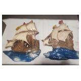 Chalkware Galleon Ship Wall Plaques